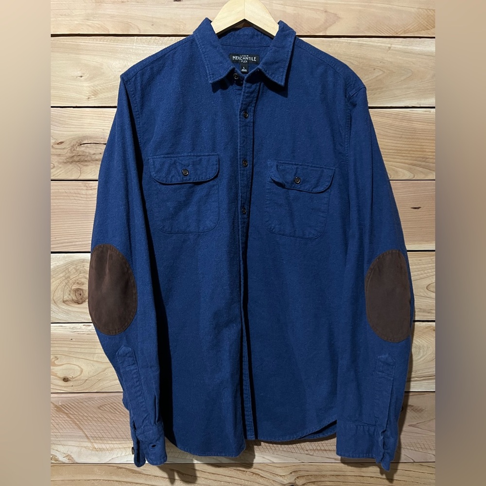 J. Crew Mercantile Flex flannel chamois Men’s button down suede patches